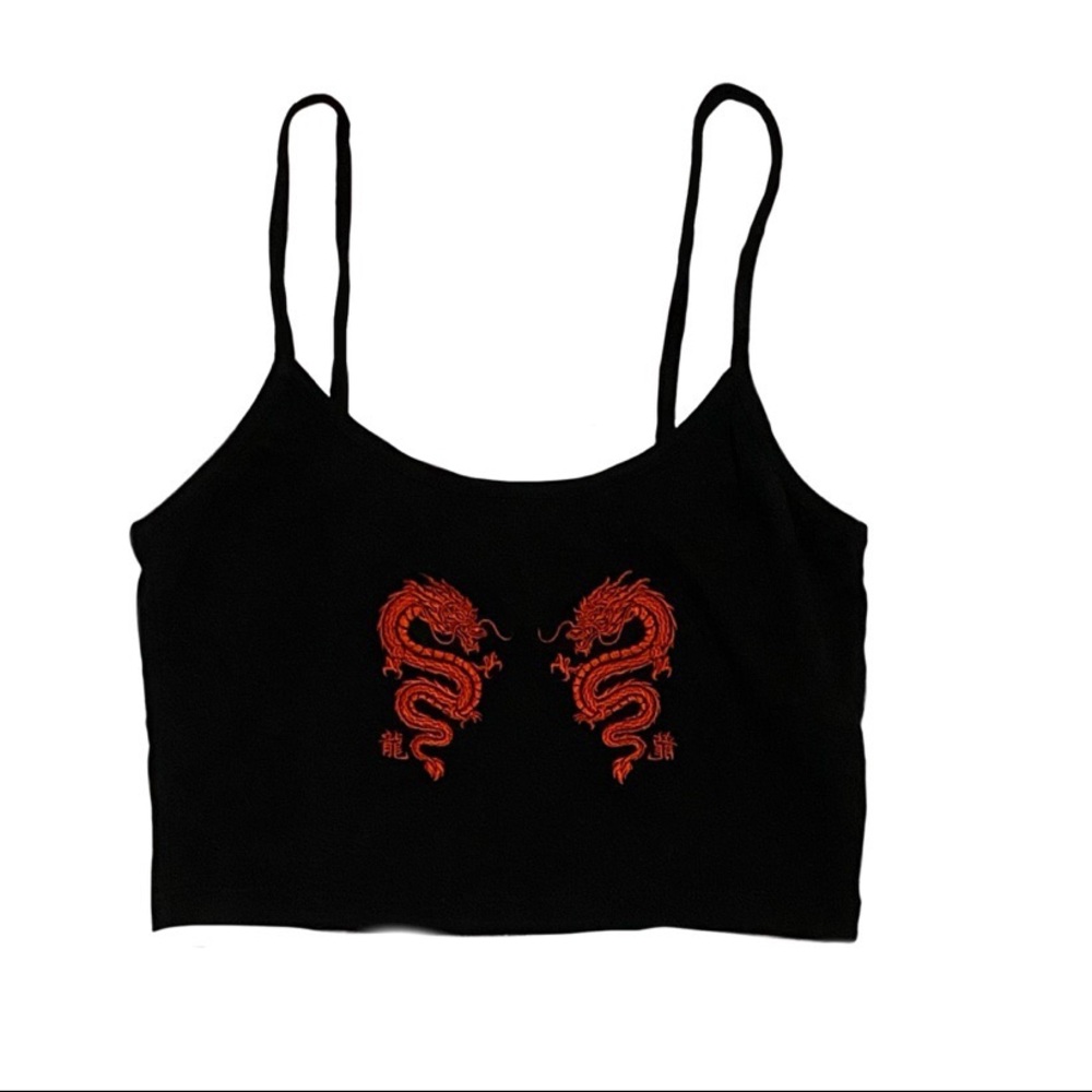 Urban Outfitters Black Crop Tank with Dragons